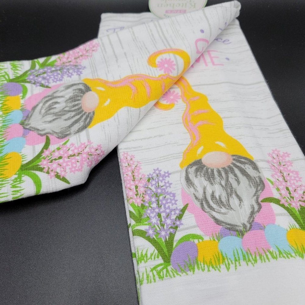 Easter Spring Hand Towels There's No Place Like Gnome Pastel Decorative Towel